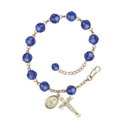 Sapphire 8mm Round Austrian Crystal 14kt Rosary Bracelet, Bliss Manufacturing