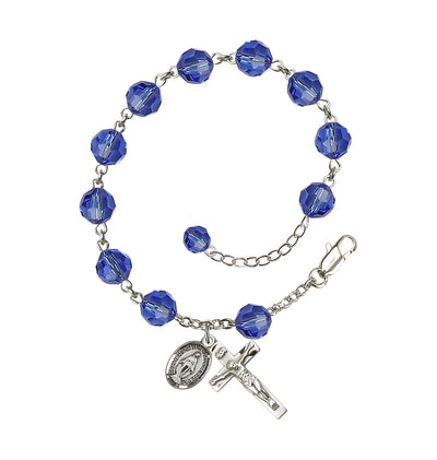 8mm Austrian Crystal Sterling Silver Rosary Bracelet in Sapphire, Bliss Manufacturing
