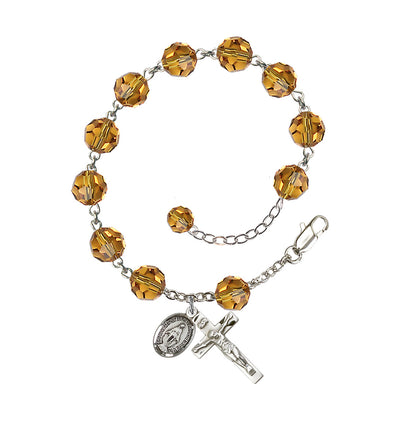 8mm Austrian Crystal Sterling Silver Rosary Bracelet in Topaz, Bliss Manufacturing