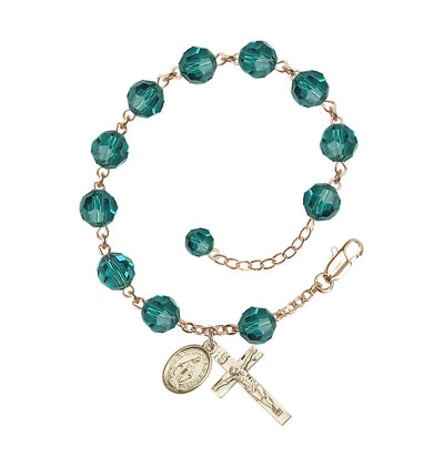 Zircon 8mm Round Austrian Crystal 14kt Rosary Bracelet, Bliss Manufacturing
