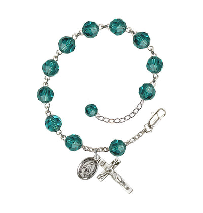8mm Austrian Crystal Sterling Silver Rosary Bracelet in Zircon, Bliss Manufacturing