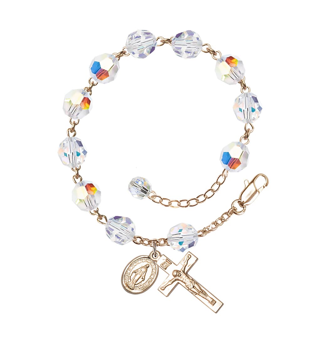 Bliss 8mm Aurora Borealis Crystal Gold-Filled Rosary Bracelet,