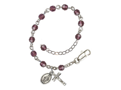 Baby 4mm Austrian Crystal Silver-plated Bracelet with Austrian Crystals, Amethyst February Birthstone, Bliss Manufacturing