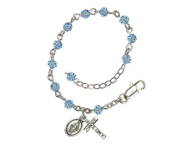 Baby 4mm Austrian Crystal Silver-plated Bracelet with April Austrian Crystals in Aqua, Bliss Manufacturing