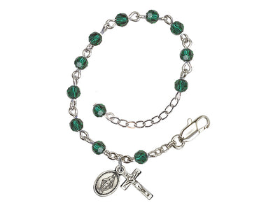 Baby 4mm Austrian Crystal Silver-plated Bracelet with Austrian Crystals, Aqua March Birthstone in Emerald, Bliss Manufacturing