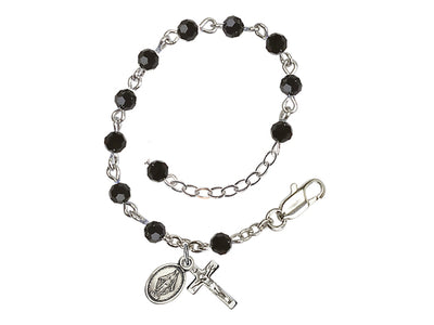 Baby 4mm Austrian Crystal Silver-plated Bracelet with Austrian Crystals, Light Amethyst June Birthstone in Black, Bliss Manufacturing