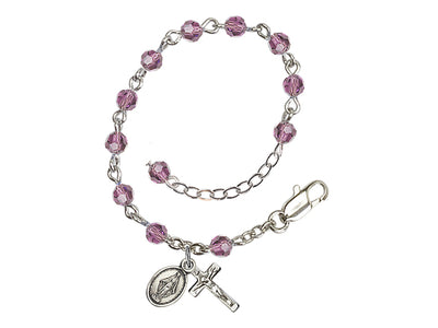 Baby 4mm Austrian Crystal Silver-plated Bracelet with Austrian Crystals, July Ruby Birthstone in Light Amethyst, Bliss Manufacturing