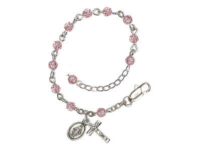 Baby 4mm Austrian Crystal Silver-plated Bracelet with Austrian Crystals, Peridot August Birthstone in Light Rose, Bliss Manufacturing
