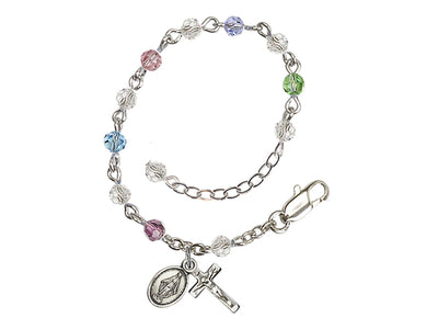 Baby 4mm Austrian Crystal Silver-plated Bracelet with Austrian Crystals, Rose October Birthstone in Multi-Color, Bliss Manufacturing