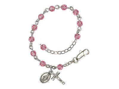 Baby 4mm Austrian Crystal Silver-plated Bracelet with Austrian Crystals, Zircon December Birthstone in Rose, Bliss Manufacturing