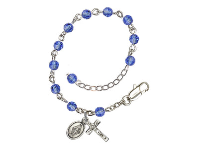 Baby 4mm Austrian Crystal Silver-plated Bracelet with Austrian Crystals with Light Rose Beads in Sapphire, Bliss Manufacturing