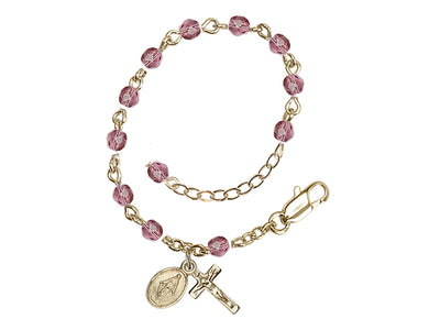 Baby 4mm Amethyst Fire Polished Gold-plated Miraculous Rosary Bracelet, Bliss Manufacturing
