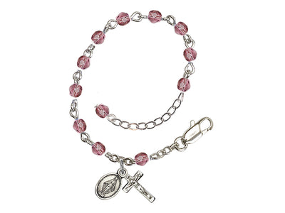 Baby 4mm Amethyst Fire Polished Silver-plated Rosary Bracelet, Bliss Manufacturing