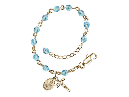 Baby 4mm Aqua Fire Polished Gold-plated Miraculous Rosary Bracelet