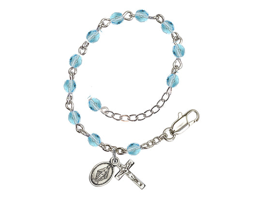 Baby 4mm Aqua Fire Polished Silver-plated Rosary Bracelet