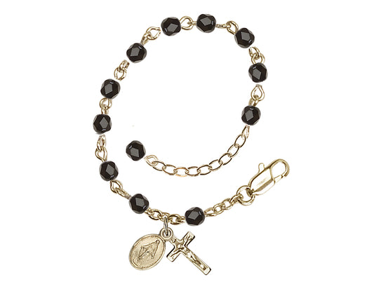 Baby 4mm Black Fire Polished Gold-plated Miraculous Rosary Bracelet