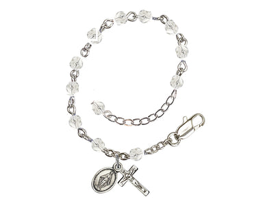 Baby 4mm Fire Polished Silver-plated Rosary Bracelet in Crystal, Bliss Manufacturing
