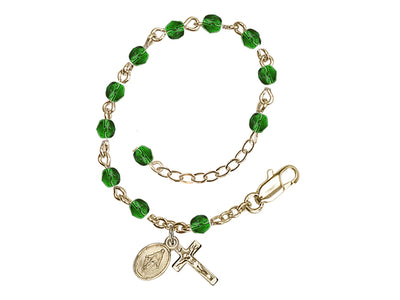 Baby 4mm Emerald Fire Polished Gold-plated Miraculous Rosary Bracelet, Bliss Manufacturing