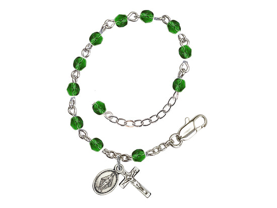 Baby 4mm Emerald Fire Polished Silver-plated Rosary Bracelet