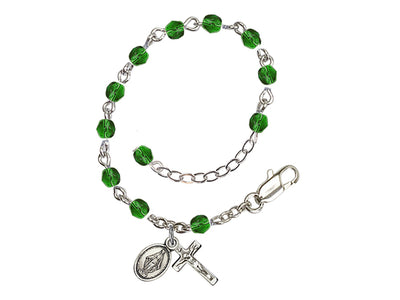Baby 4mm Emerald Fire Polished Silver-plated Rosary Bracelet, Bliss Manufacturing