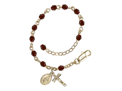 Baby 4mm Garnet Fire Polished Gold-plated Miraculous Rosary Bracelet, Bliss Manufacturing