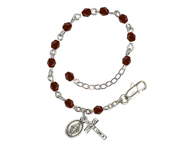 Baby 4mm Garnet Fire Polished Silver-plated Rosary Bracelet, Bliss Manufacturing