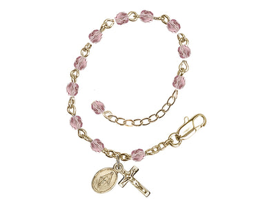 Baby 4mm Light Amethyst Fire Polished Gold-plated Miraculous Rosary Bracelet, Bliss Manufacturing
