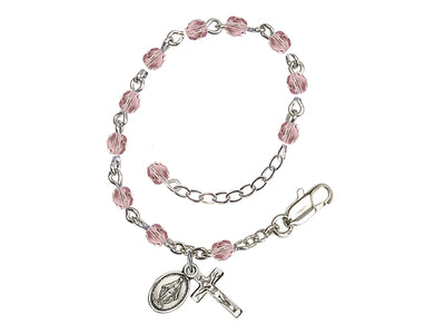 Baby 4mm Light Amethyst Fire Polished Silver-plated Rosary Bracelet, Bliss Manufacturing