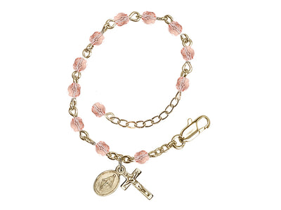 Baby 4mm Pink Fire Polished Gold-plated Miraculous Rosary Bracelet in Light Rose, Bliss Manufacturing