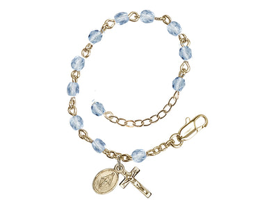 Baby 4mm Light Sapphire Fire Polished Gold-plated Miraculous Rosary Bracelet, Bliss Manufacturing