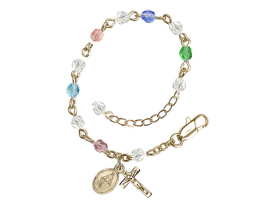 Baby 4mm Multi-Color Fire Polished Gold-plated Miraculous Rosary Bracelet