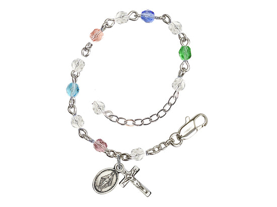 Baby 4mm Multi-Color Fire Polished Silver-plated Rosary Bracelet