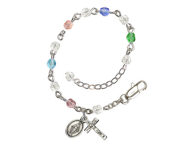 Baby 4mm Multi-Color Fire Polished Silver-plated Rosary Bracelet, Bliss Manufacturing