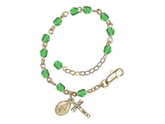 Baby 4mm Peridot Fire Polished Gold-plated Miraculous Rosary Bracelet