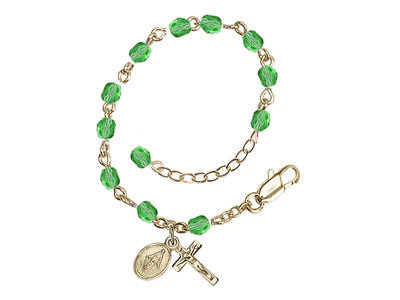 Baby 4mm Peridot Fire Polished Gold-plated Miraculous Rosary Bracelet, Bliss Manufacturing