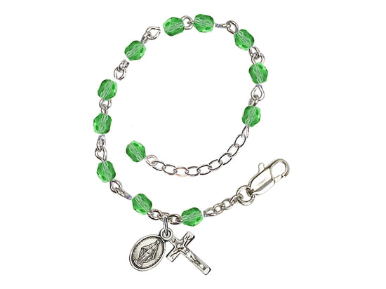 Baby 4mm Peridot Fire Polished Silver-plated Rosary Bracelet