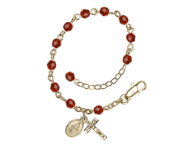 Baby 4mm Ruby Fire Polished Gold-plated Miraculous Rosary Bracelet, Bliss Manufacturing