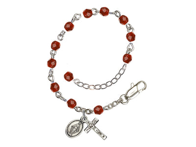 Baby 4mm Ruby Fire Polished Silver-plated Rosary Bracelet, Bliss Manufacturing