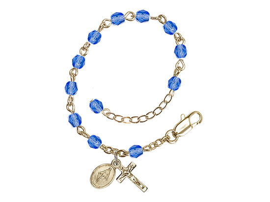 Baby 4mm Sapphire Fire Polished Gold-plated Miraculous Rosary Bracelet