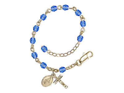 Baby 4mm Sapphire Fire Polished Gold-plated Miraculous Rosary Bracelet, Bliss Manufacturing