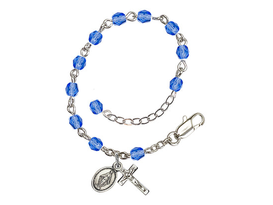 Baby 4mm Sapphire Fire Polished Silver-plated Rosary Bracelet