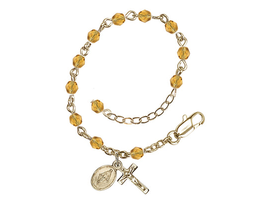 Baby 4mm Topaz Fire Polished Gold-plated Miraculous Rosary Bracelet