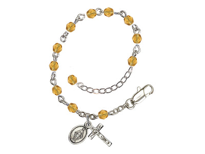 Baby 4mm Topaz Fire Polished Silver-plated Rosary Bracelet, Bliss Manufacturing