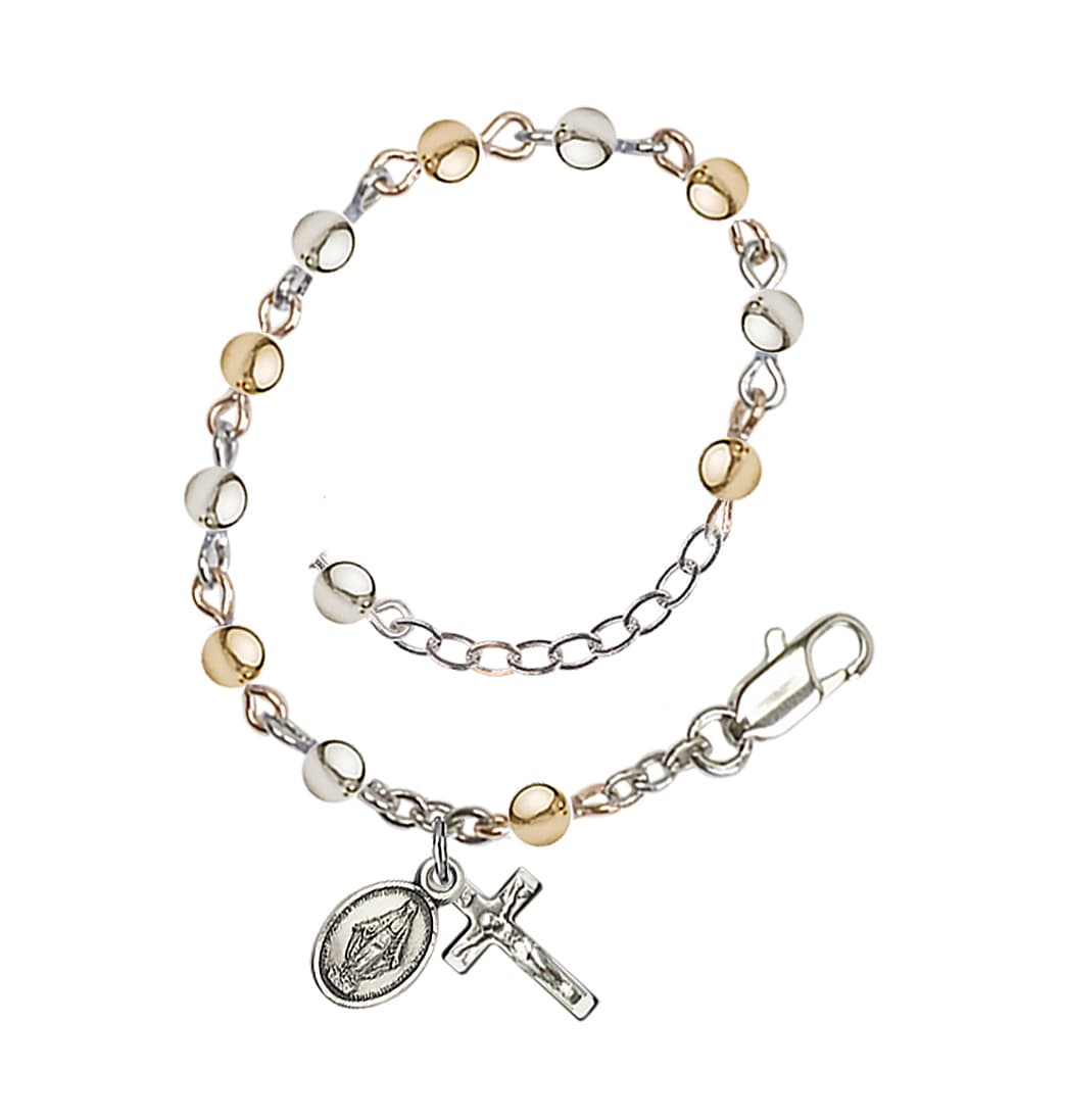 Bliss Two Tone 4mm Round Gold-filled/Sterling Infant Rosary Bracelet,