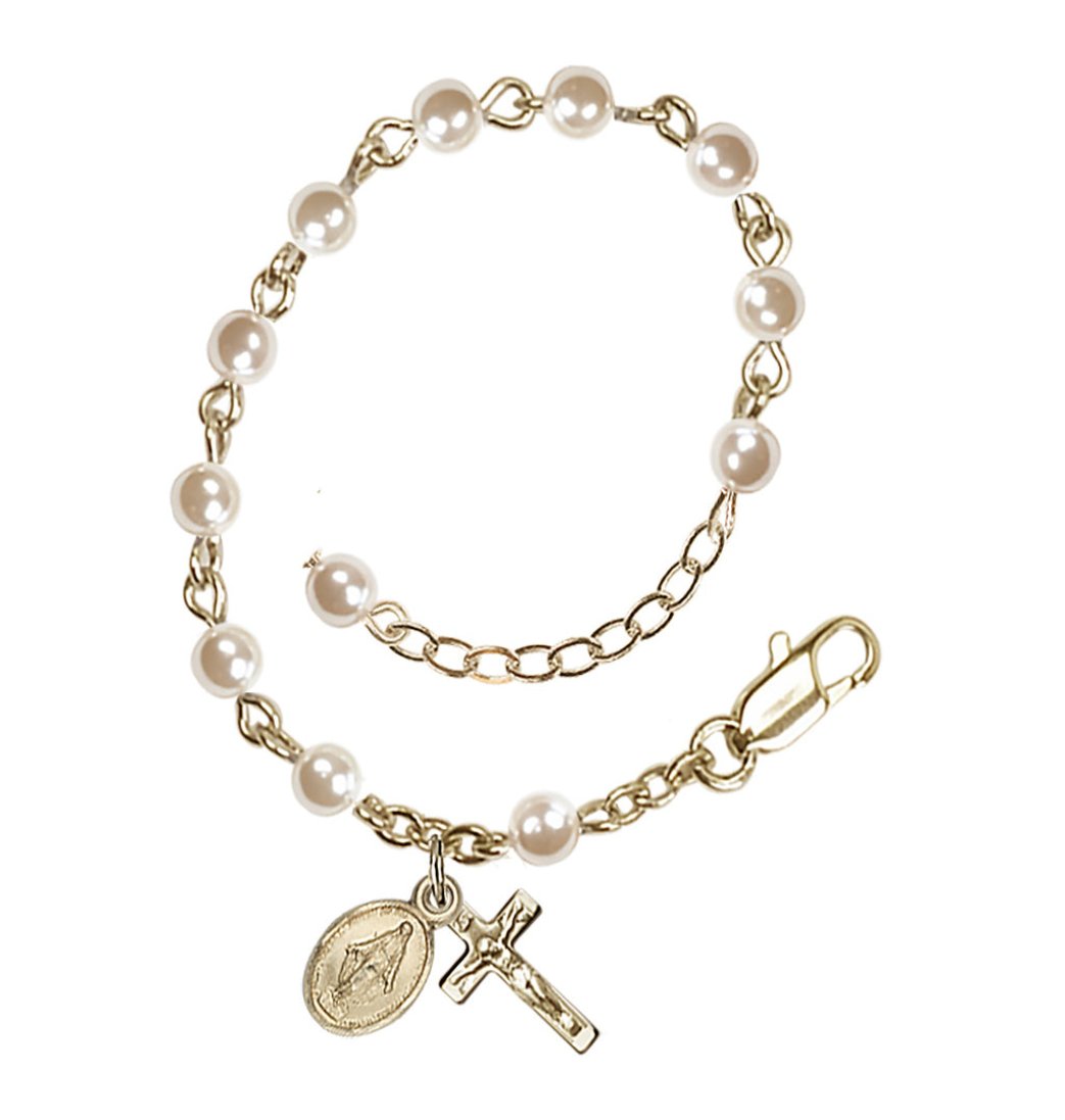 Bliss 4mm Imitation Cream Pearl Baby 14kt Gold Rosary Bracelet