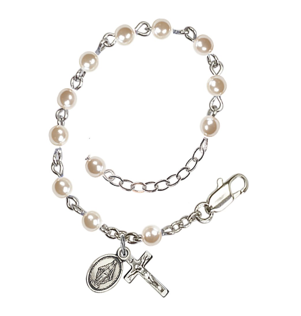 Bliss 4mm Imitation Cream Pearl Baby Sterling Silver Rosary Bracelet