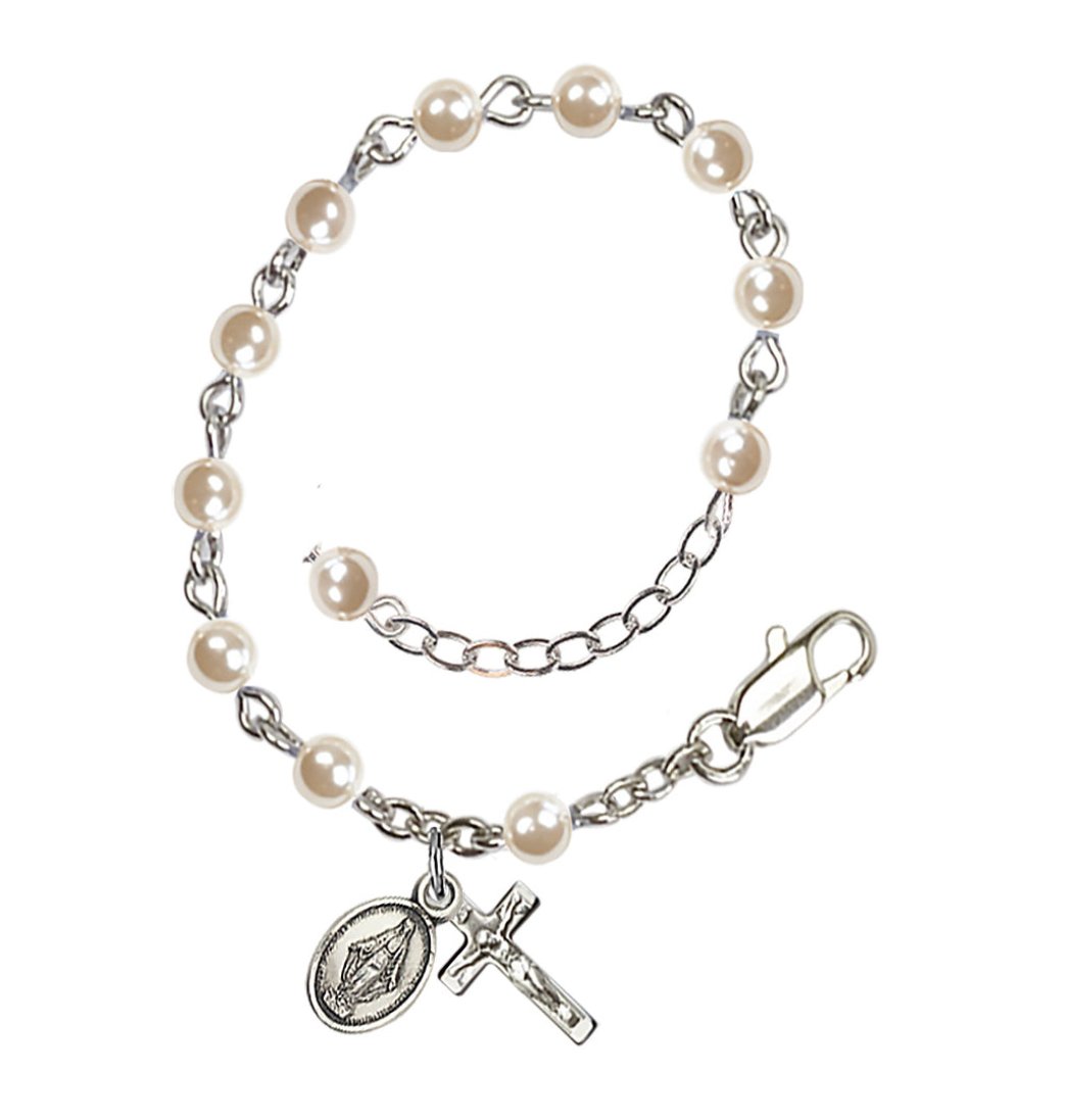 Bliss 4mm Imitation Cream Pearl Baby Silver-plated Rosary Bracelet