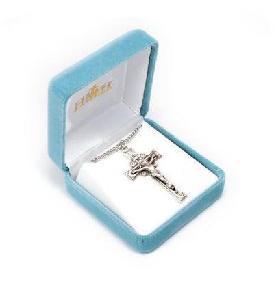 Deep Relief Ornate Sterling Silver Medal Crucifix in Box, HMH Religious