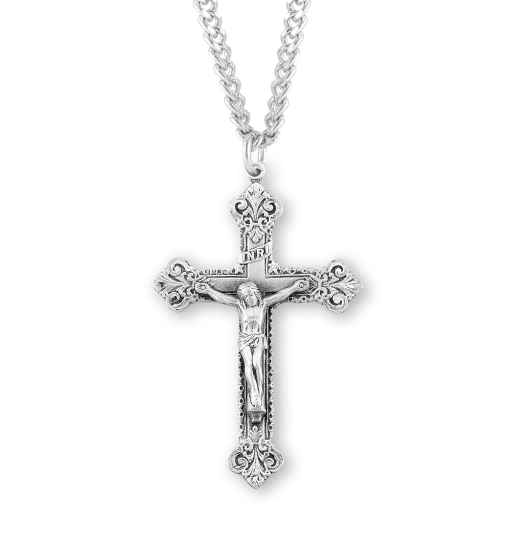 HMH Religious Ornate Scroll Design Sterling Silver Medal Crucifix,