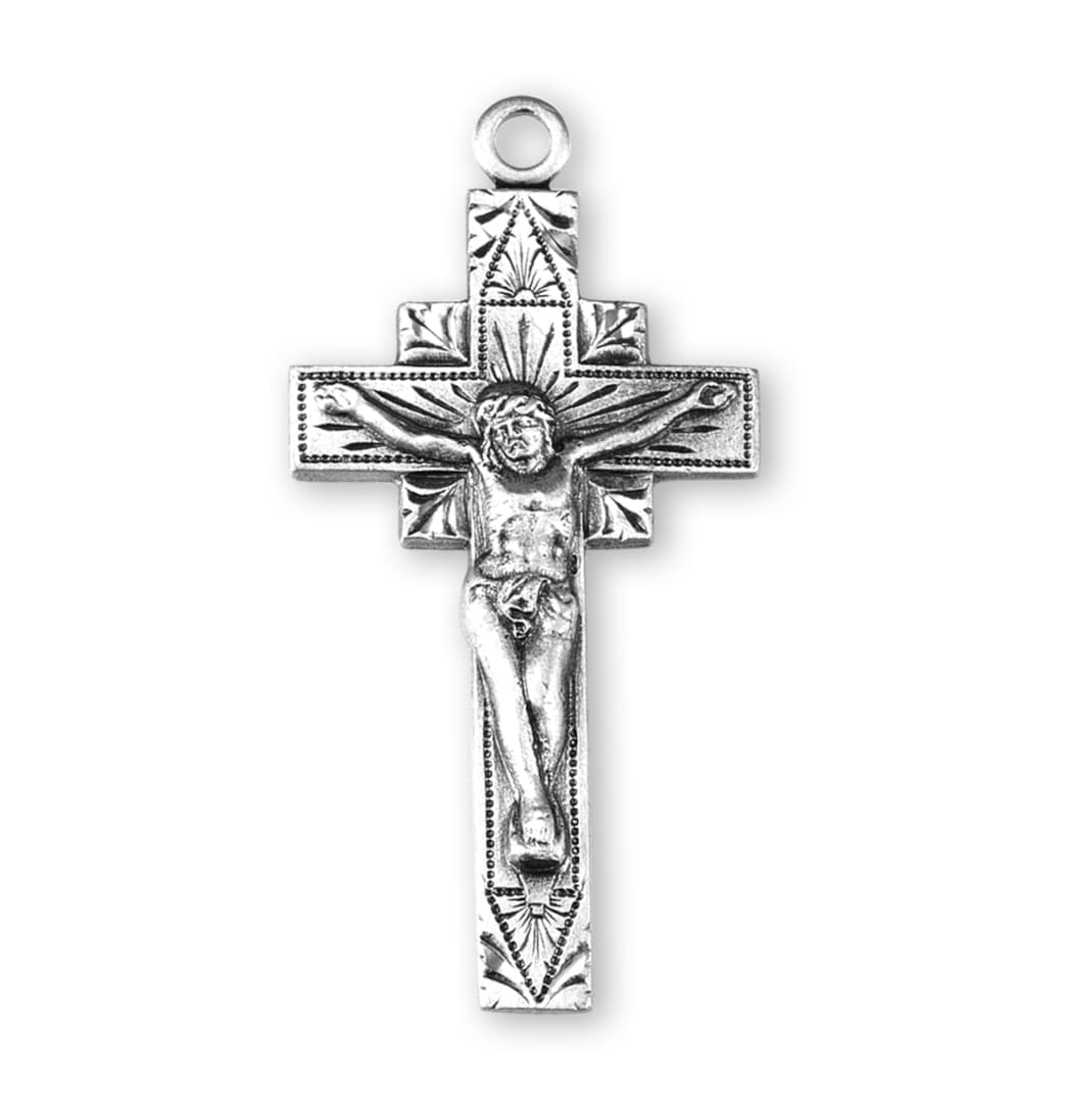 HMH Religious Square Sunburst Sterling Silver Crucifix Rosary Part,